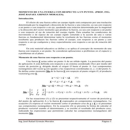 Momento de una fuerza con respecto a un punto