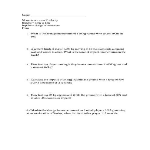 Momentum Problem Quiz