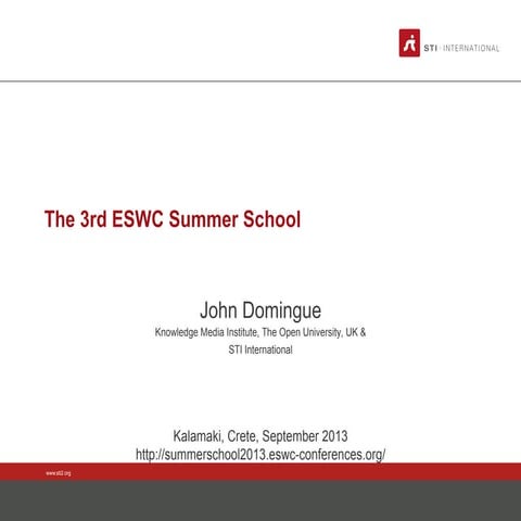 ESWC SS 2013 - Monday Introduction John Domingue: The 3rd ESWC Summer School
