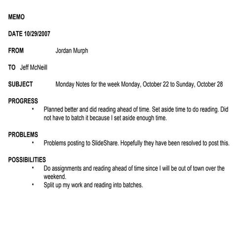 Monday Notes for 10/29/2007