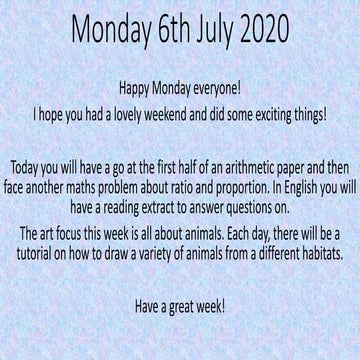 Monday 6th July 2020