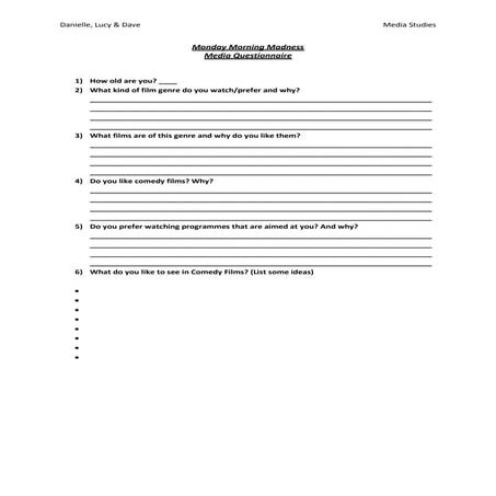 Monday Morning Madness Questionnaire