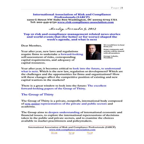 Monday November 5 2012 - Top 10 Risk Management News
