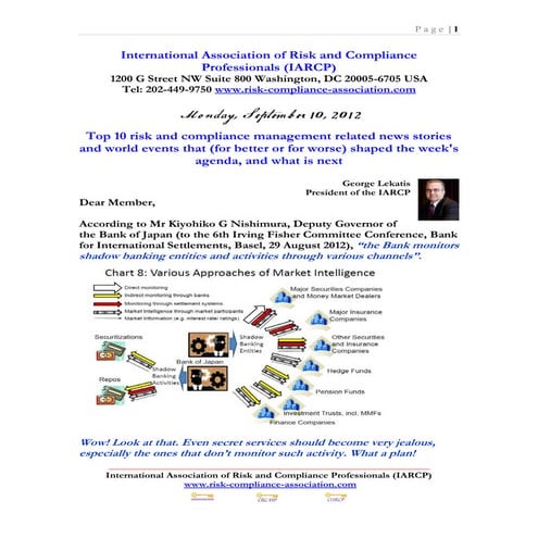Monday September 10 2012 - Top 10 Risk Management News