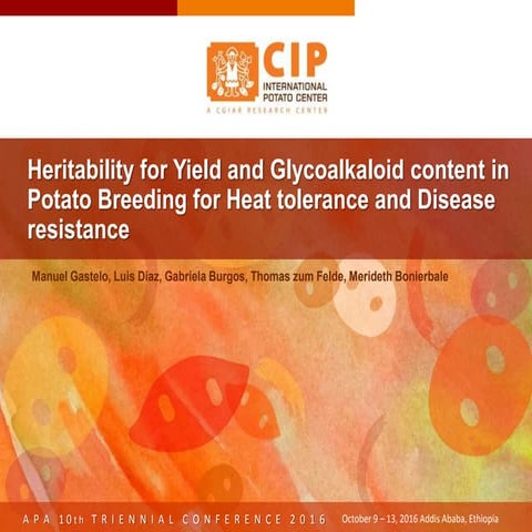 Heritability for yield and glycoalkaloid content in potato breeding for heat ...