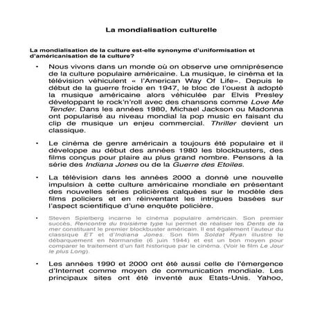 La mondialisation culturelle