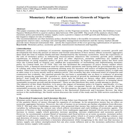 Monetary policy and economic growth of nigeria