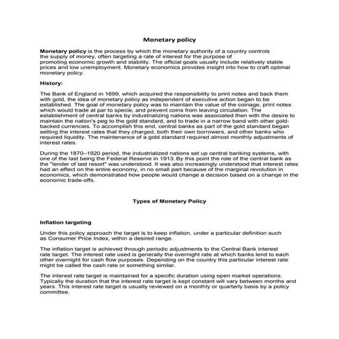 Monetary policy/ Credit Control of pakistan