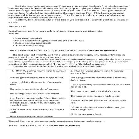 Monetary Policy Tools