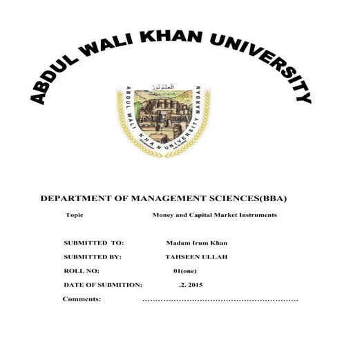 Money and capital  market  instrument by tahseen ullah  shah