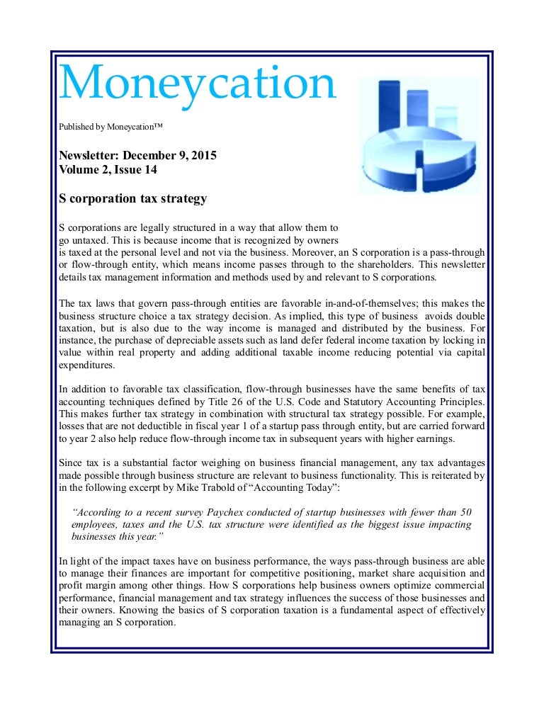 S Corporation Tax Strategy