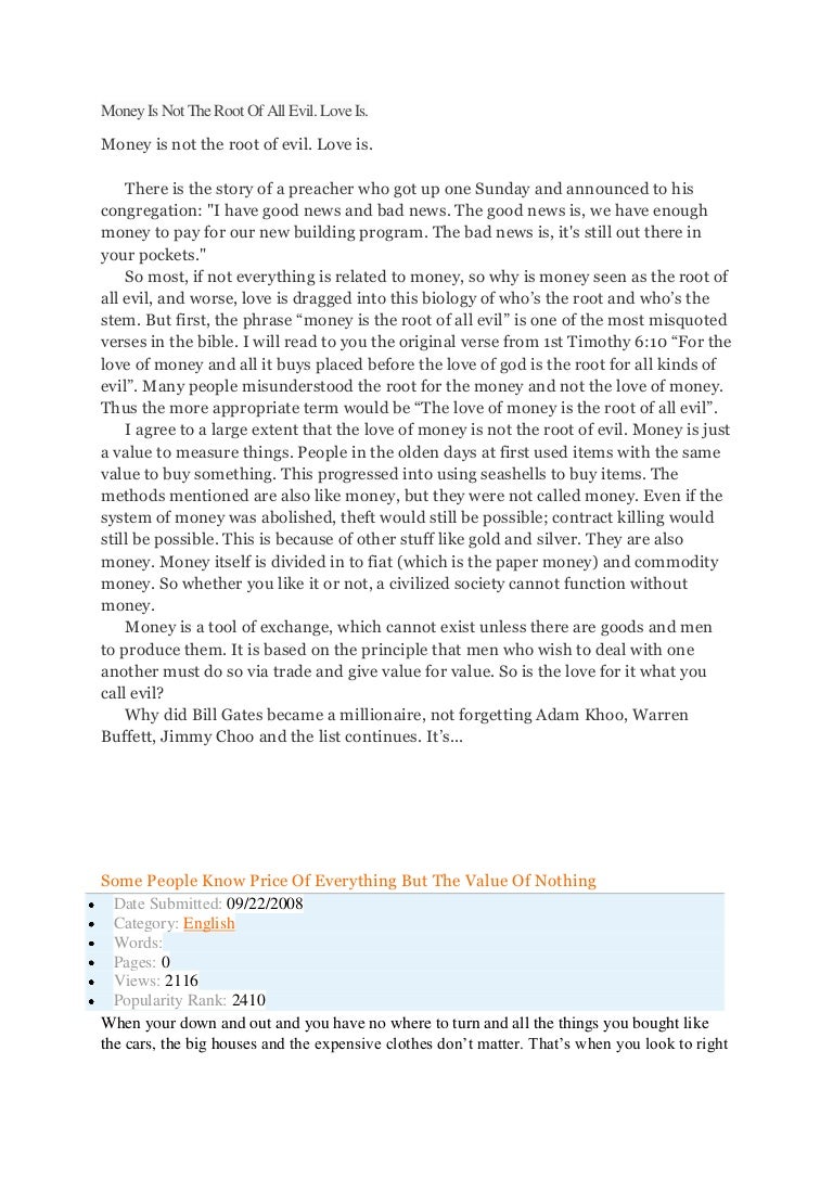 Money is not the root of all evil essay picture