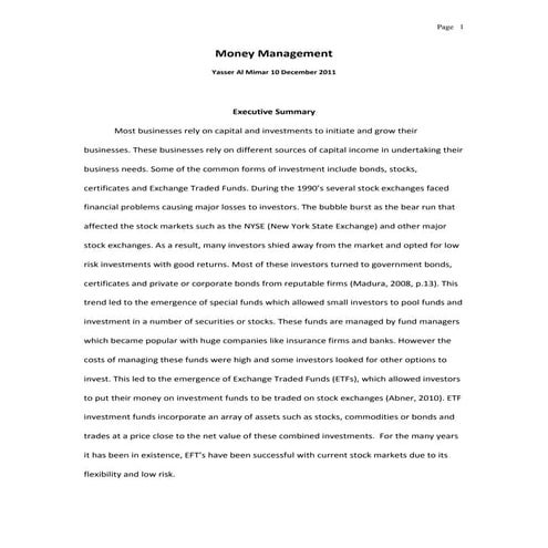 Yasser Al Mimar-Money Management and Stocks Analysis 