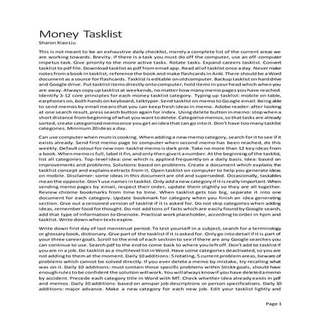 Money tasklist 20140827