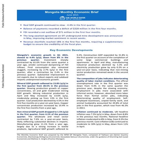 Mongolian economic overview june 2015