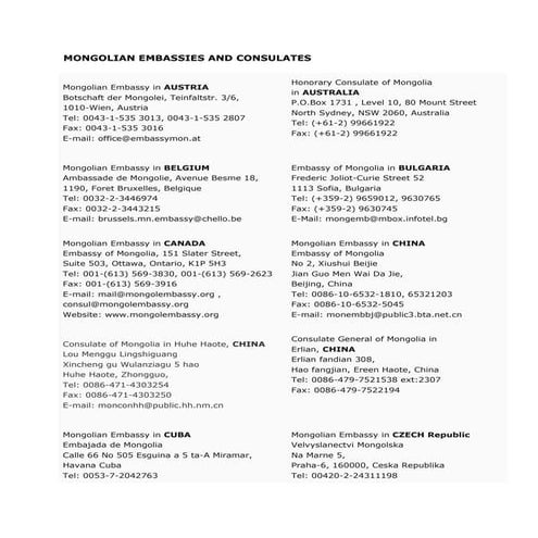 Mongolian embassies and consulates