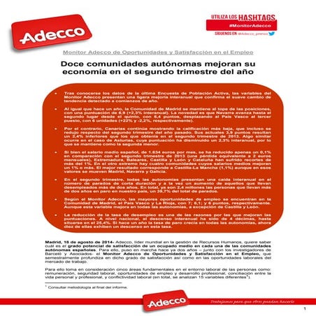 Monitor adecco de oportunidades y satisfacción en el empleo