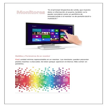 Monitores, características, tipos de monitores, ventajas y desventajas.