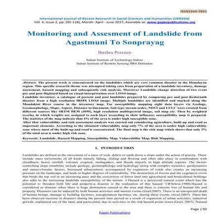 Monitoring and Assesment of Landslide from Agastmuni to Sonprayag