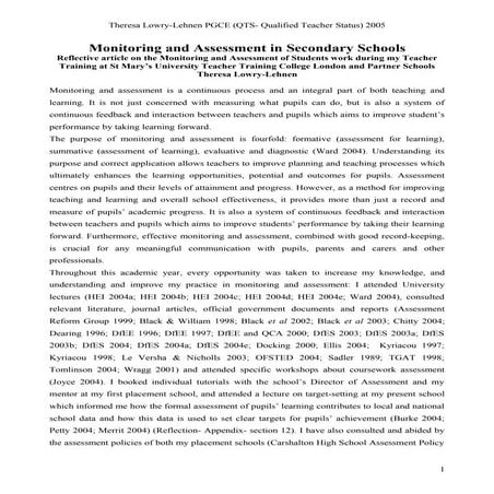 Monitoring and assessment in Secondary Schools