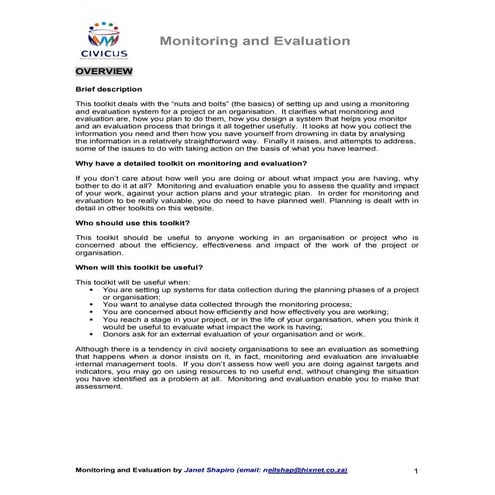 Monitoring and evaluation