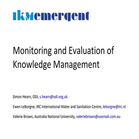 Monitoring And Evaluation Of Knowledge Management   Elb
