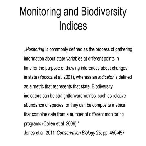 Monitoring and Biodiversity Indices