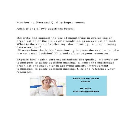 Monitoring Data and Quality ImprovementAnswer one of two que.docx