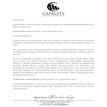 MONITORING & EVALUATION TRAINING WORKSHOP IN OCTOBER 2014.