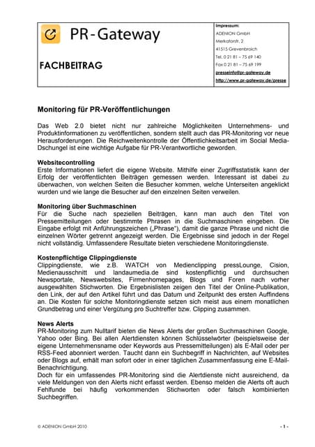 Monitoring für pr veröffentlichungen