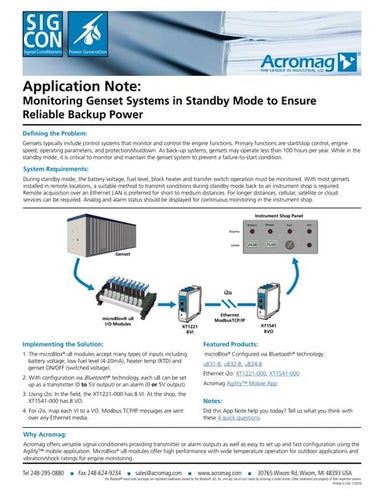 Monitoring genset systems in standby mode to assure reliable startup