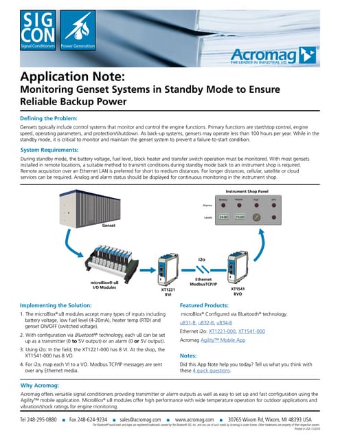 Monitoring genset systems in standby mode to assure reliable startup
