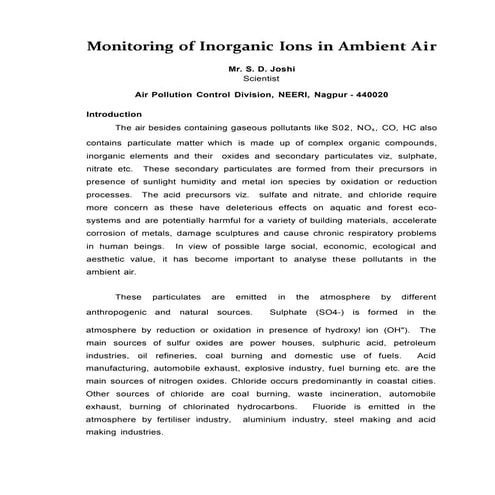 Monitoring of inorganic ions