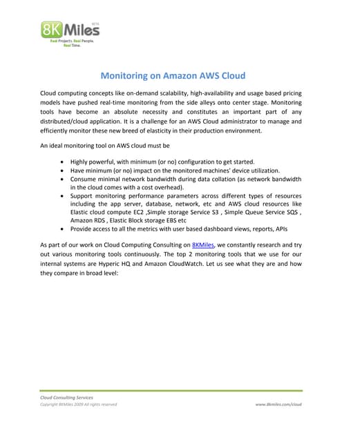 Monitoring on Amazon AWS Cloud 