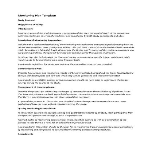 Monitoring Plan Template