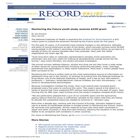 Monitoring the Future youth study receives $33 million grant