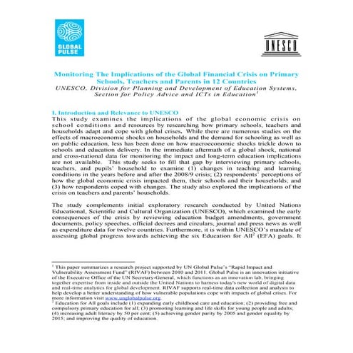 Monitoring the implications of the global financial crisis on primary schools...