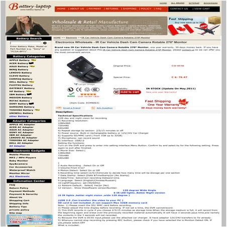 Monitor,ir car vehicle dash cam camera rotable 270