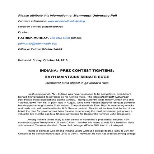 Monmouth Indiana Poll