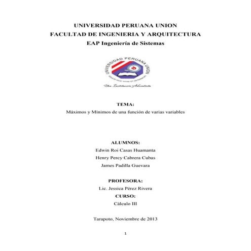 Máximos y Mínimos de una función de varias variables