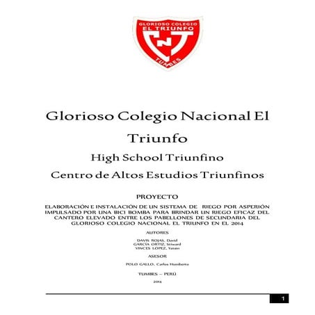 PROYECTO DE ELABORACIÓN E INSTALACION DE UN SISTEMA DE RIEGO POR ASPERSIÓN IMPULSADO POR UNA BICIBOMBA 