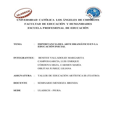 Monografia importancia del arte dramático en la educación inicial