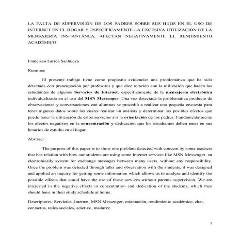 Monografia para ingreso magister 2009