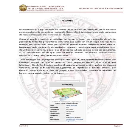 PRIMER TRABAJO DE GESTION "Monopolio"