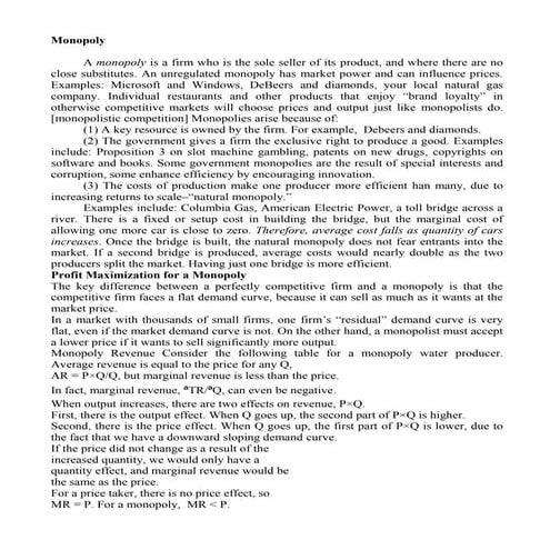 Monopoly Lecture Notes (Economics) | PPTX