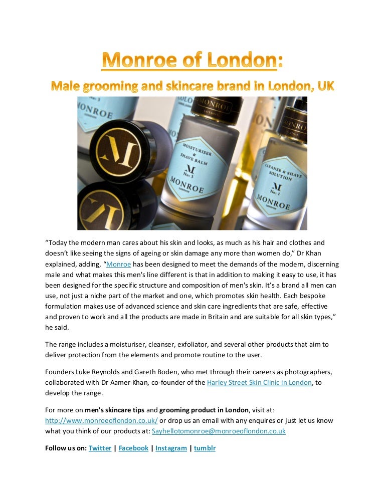 Monroe of London Male grooming and skincare brand in