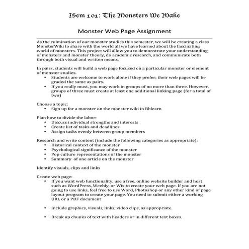 ISem 101 Monster Web Page Assignment