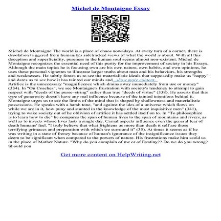 Montaigne Essays Summary