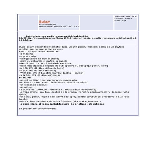 Montare carlig remorcare audi a4 b5