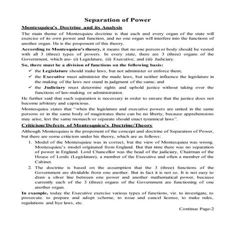 Montesquieu's Doctrine of Separation of Power